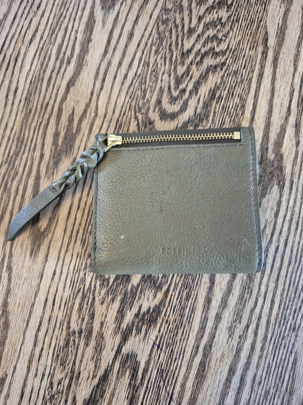 Fossil Olive Green Leather Zip Wallet